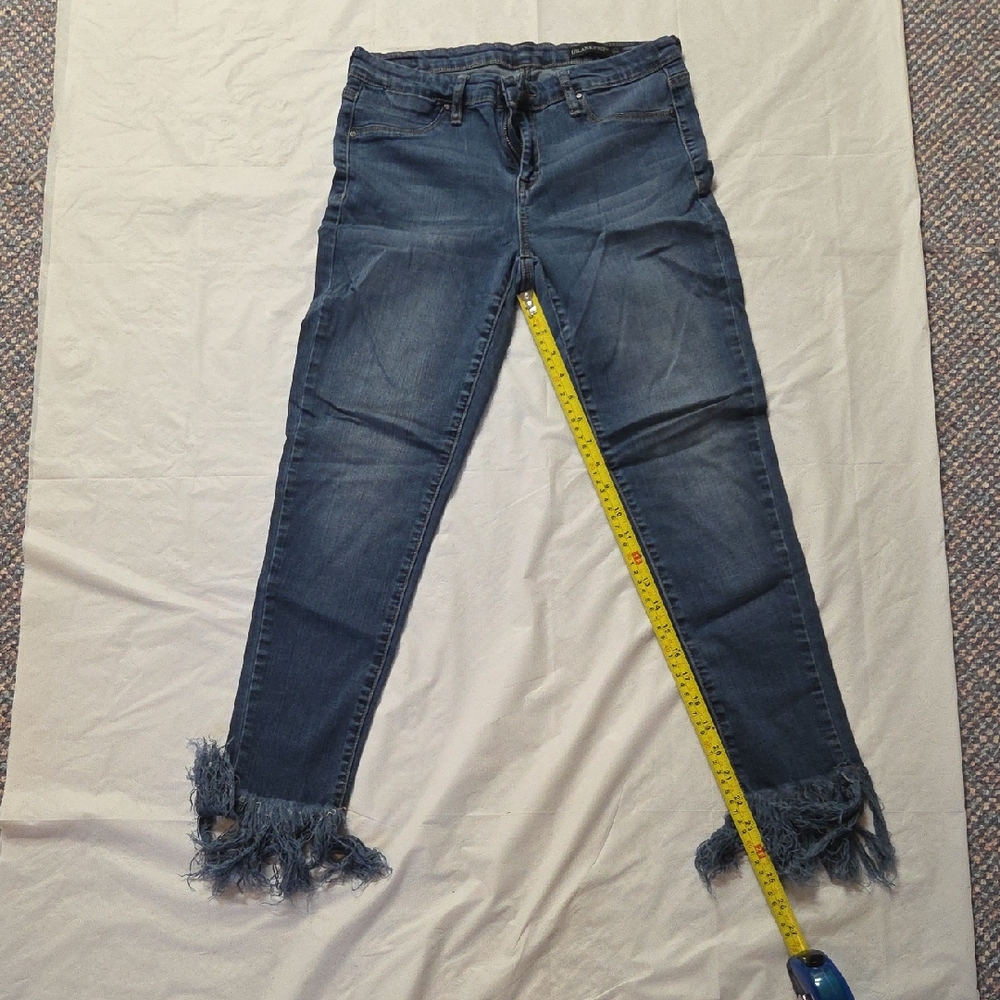 Blank NYC Dark Blue Skinny Jeans with Frayed Hem